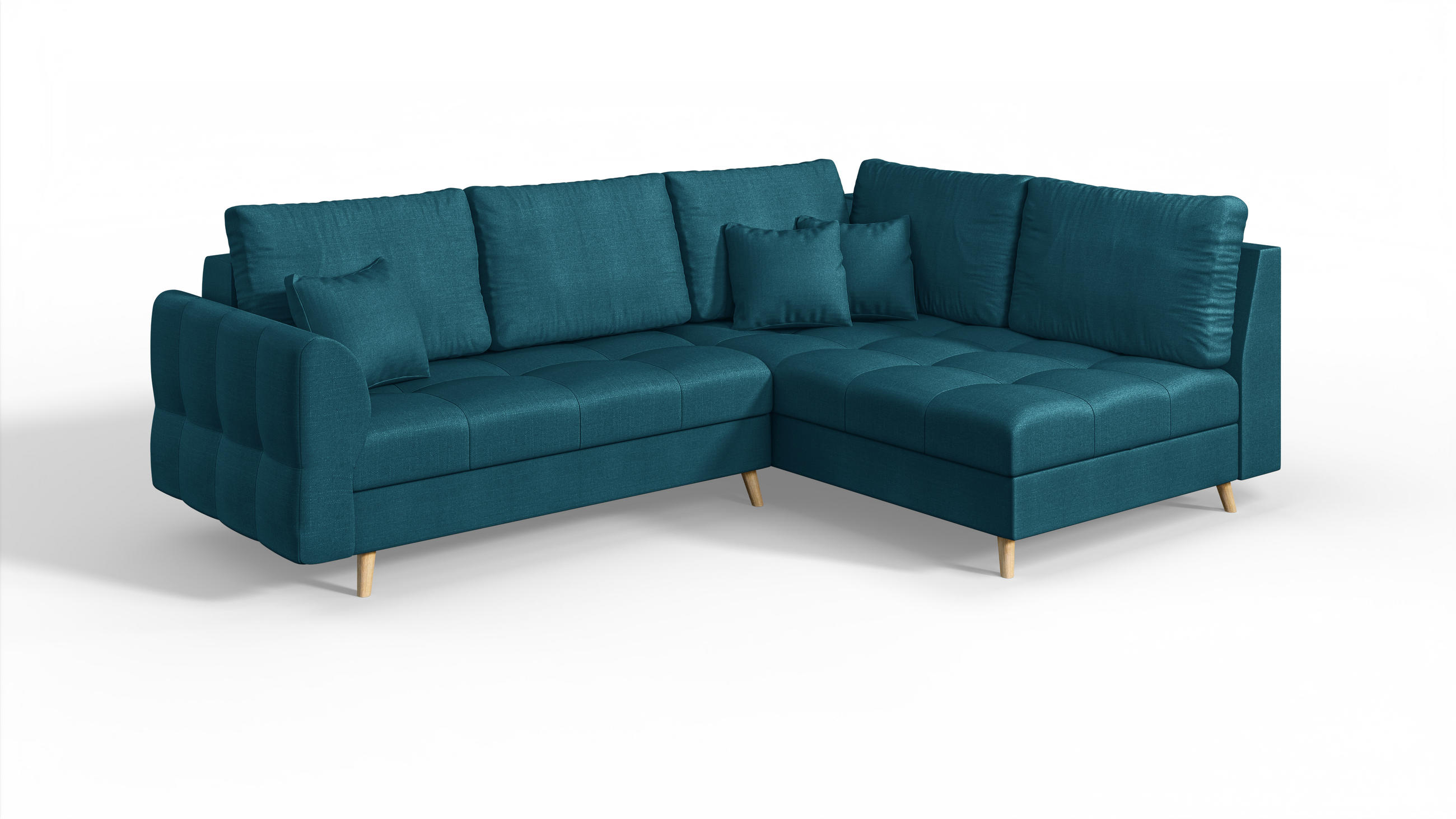 ECKSOFA Lorine Mikrofaser Blau - Blau/Hellbraun, Buchenholz/Textil (231/161cm) - S-Style Möbel