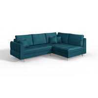 ECKSOFA Lorine Mikrofaser Blau - Blau/Hellbraun, Buchenholz/Textil (231/161cm) - S-Style Möbel