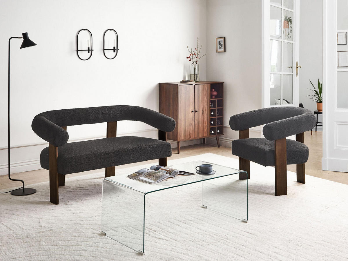 SOFA-SET Bouclé Schwarz/Dunkelbraun Ilbro - Dunkelbraun/Schwarz, Textil (138/76/68cm) - Beliani