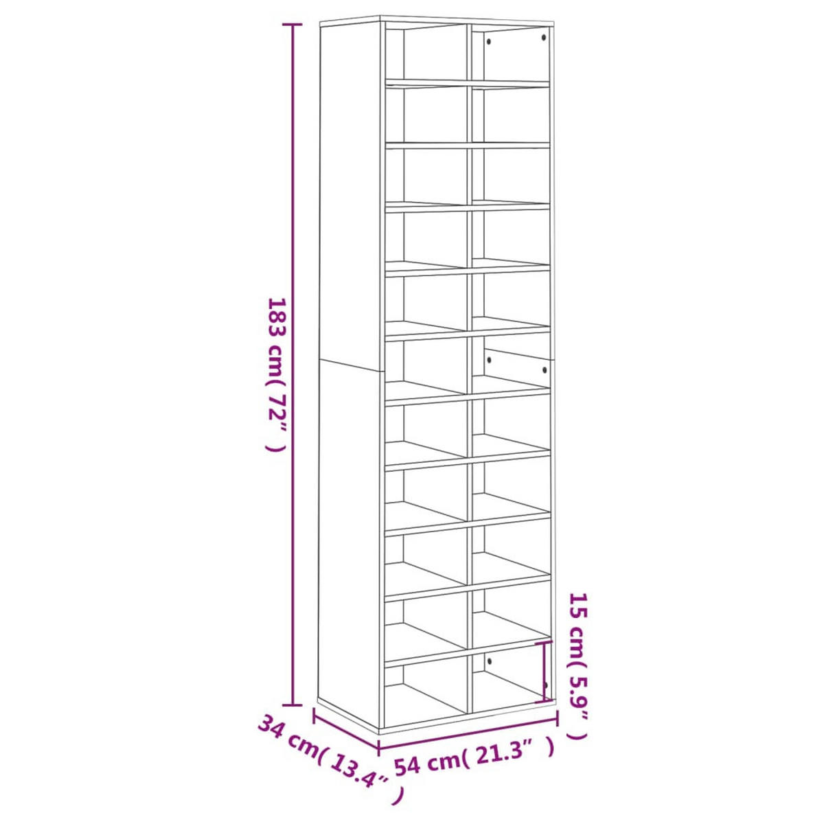 SCHUHSCHRANK Emmendingen 54/34/183 cm - Braun, Holzwerkstoff (54/183/34cm) - Nettlife