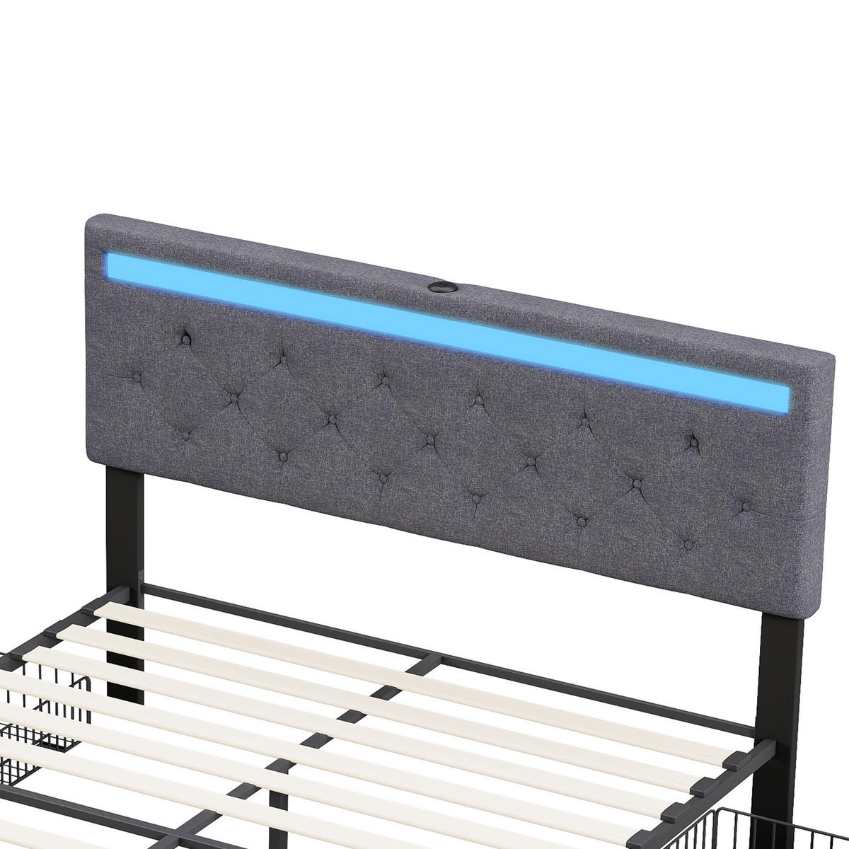 POLSTERBETT 140x190 cm LED USB 4 Metallschubladen Lattenrost Leinen grau - Grau, Holz (140/190cm) - LEBENLANG