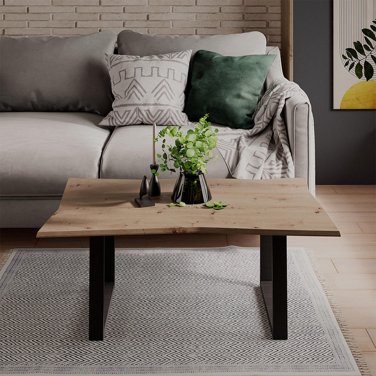 COUCHTISCH Yan Artisan 100 x 60 cm - Hellgrau, Holzwerkstoff (60/100/40cm) - Vicco