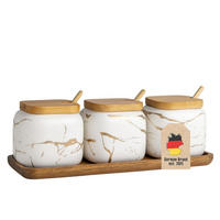 ZUCKERDOSE Vorratsdose mit Deckel Löffel Holztablett (3er-Set) - Weiß, Keramik (8.5/11.5cm) - Intirilife