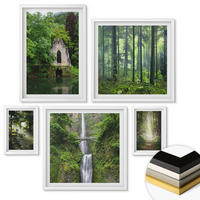 WANDBILDER 5er-Set - 50x50 cm & 20x30 cm & 40x60 cm Weißer Rahmen - Grüne Wälder, Lichtstrahlen - Weiß, Kunststoff (40/60cm) - ArtPrintCave