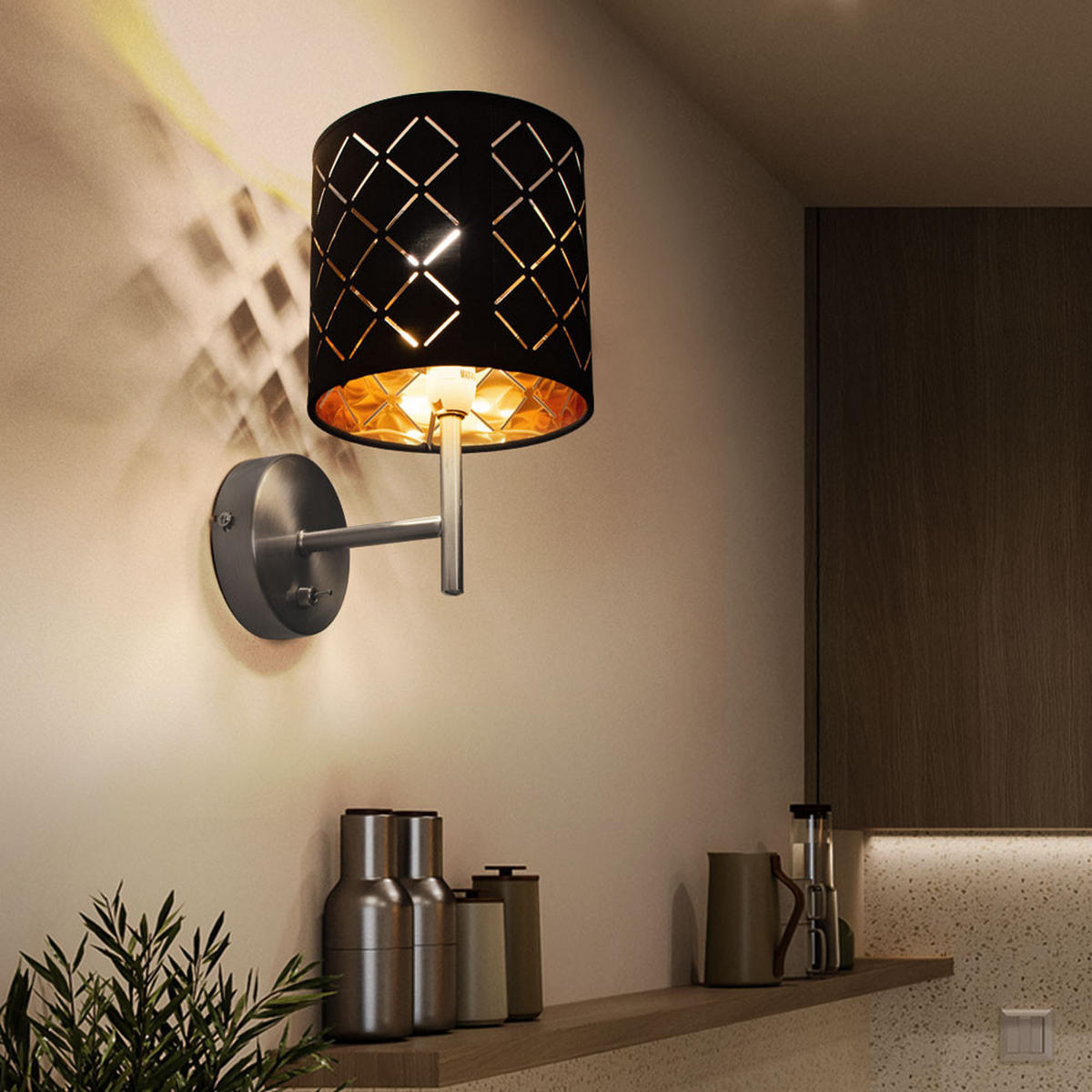 LED WANDLEUCHTE CLARKE Schwarz Gold - Schwarz, Metall (19/26/19cm)