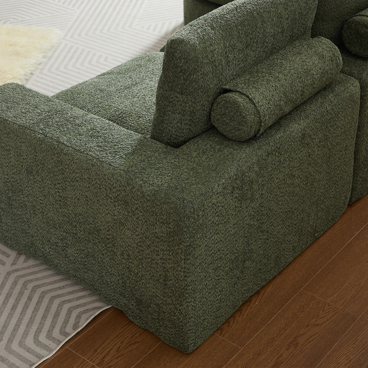 SCHLAFSOFA aus Chenille mit Liegestuhl und Kompressionsschaum - Grün, Textil (251/81/160cm)