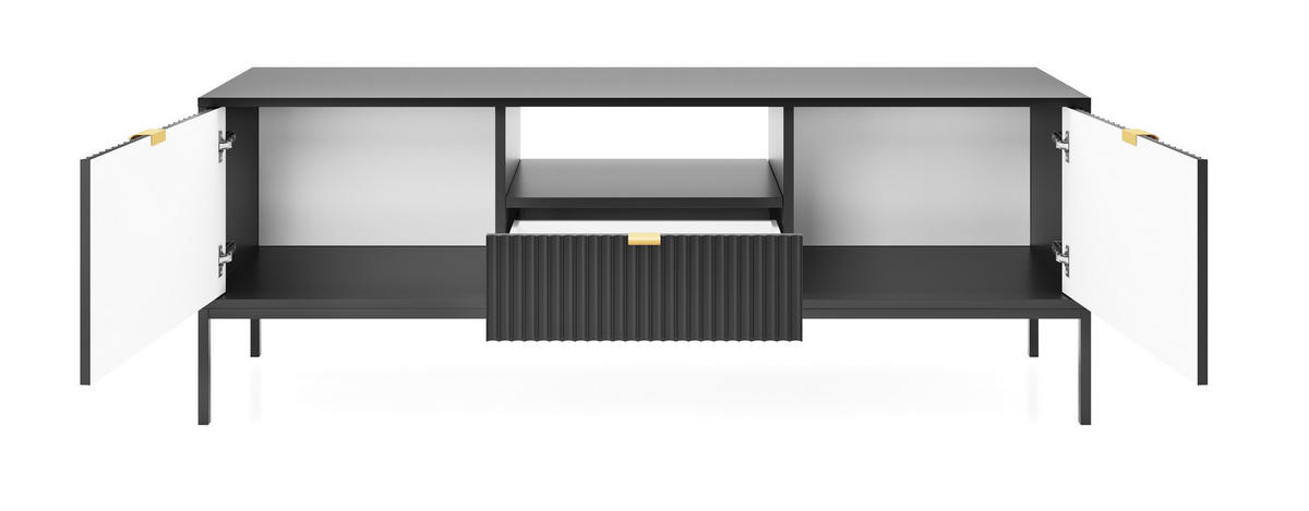 TV-SCHRANK 154 cm Galla mit Schublade, 2 Türen, gold accessories, Schwarz - Schwarz, Holz (154/56/39cm) - Emporius