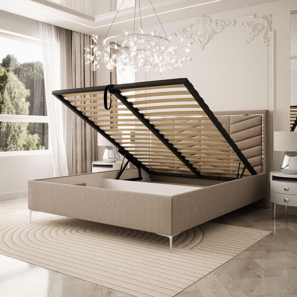 POLSTERBETT AURORA II 140x200 mit Bettkasten Boston Trufa - Beige, Textil (140/200cm) - Lookway