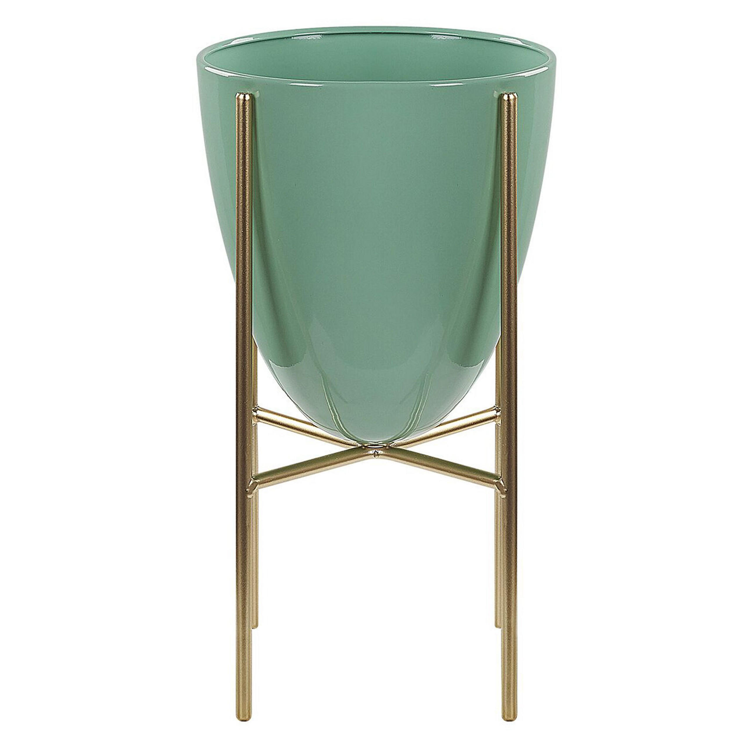 PFLANZENSTÄNDER Metall mintgrün/gold 31 cm Lefki - Goldfarben/Grün, Metall (31cm) - Beliani