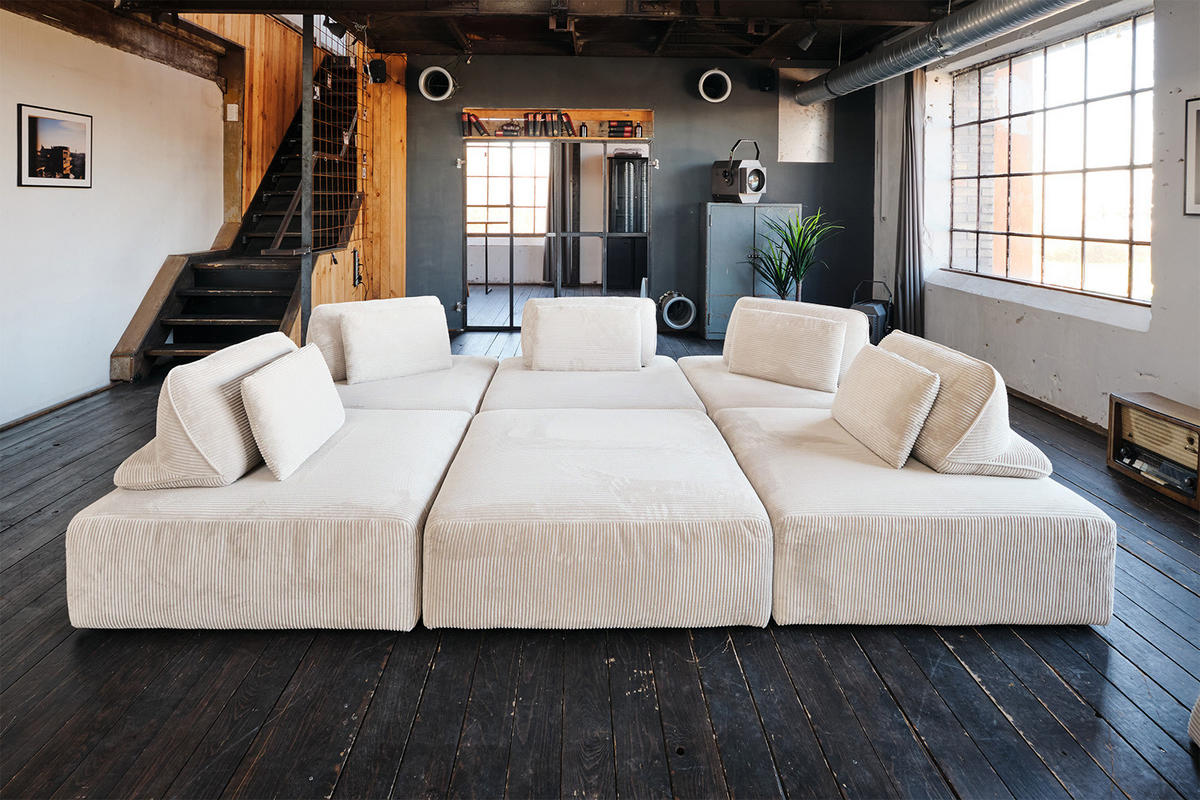 MODULSOFA WIOLO SOFT 6 MODULE 6 KISSEN Cremeweiß Cord - Creme/Schwarz, Kunststoff/Textil (333/84/333cm) - KAWOLA