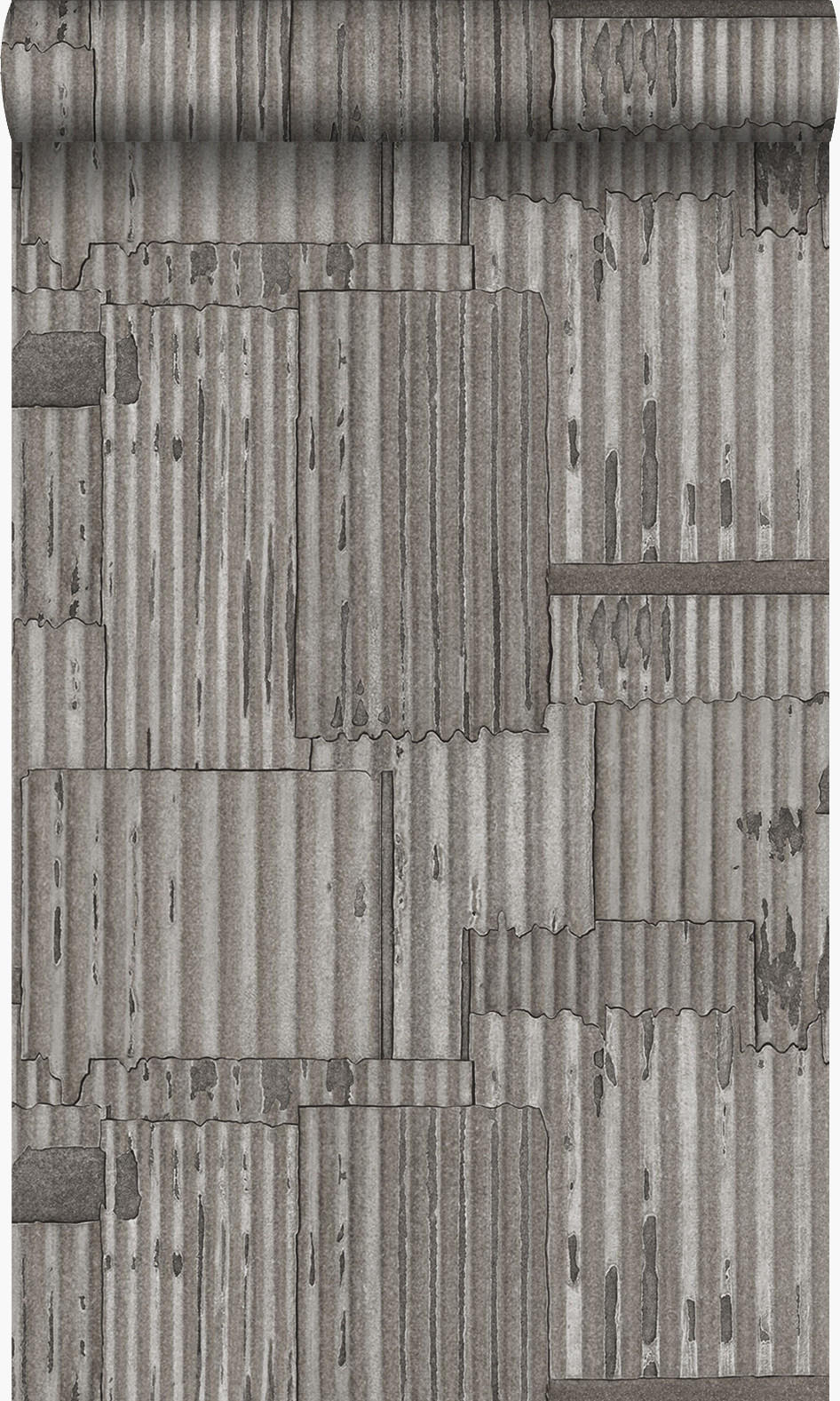 TAPETE industrielle Wellplatten aus Metall 3D 53 cm x 10.05 m - Grau, Papier (53/1000cm) - Origin Wallcoverings