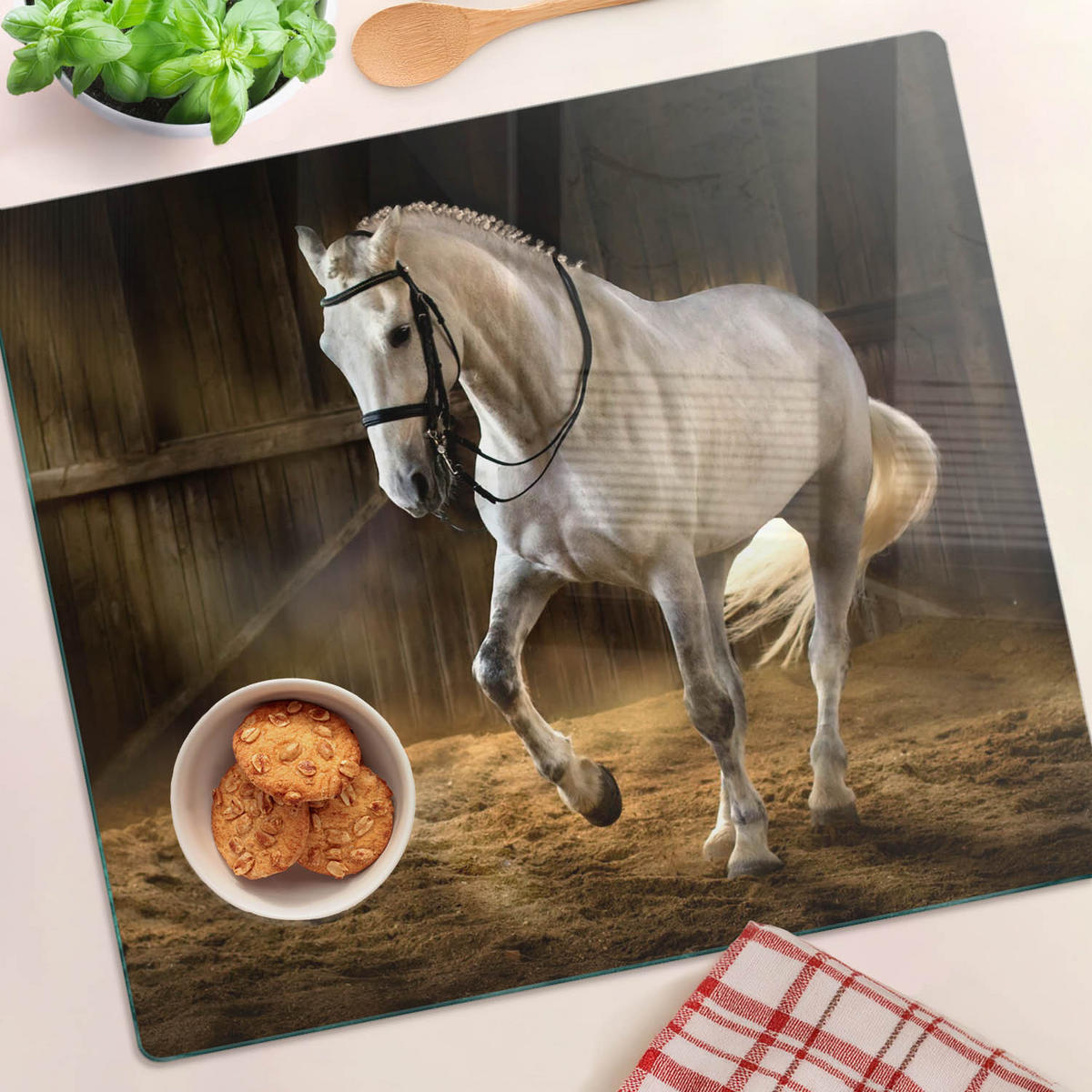 GLASPLATTE 60x52 cm Schimmel im Stall - Weiß, Glas (60/52cm) - TULUP