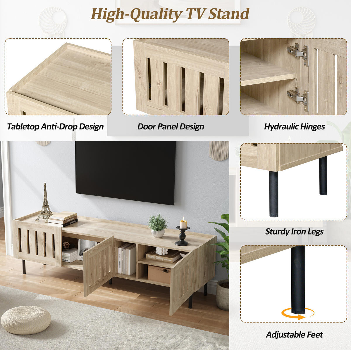 LOWBOARD 160/40/47 cm in Naturholzfarbe aus MDF mit Lamellentüren - Hellbraun, Holzwerkstoff (40/47/160cm) - OKMYHOME