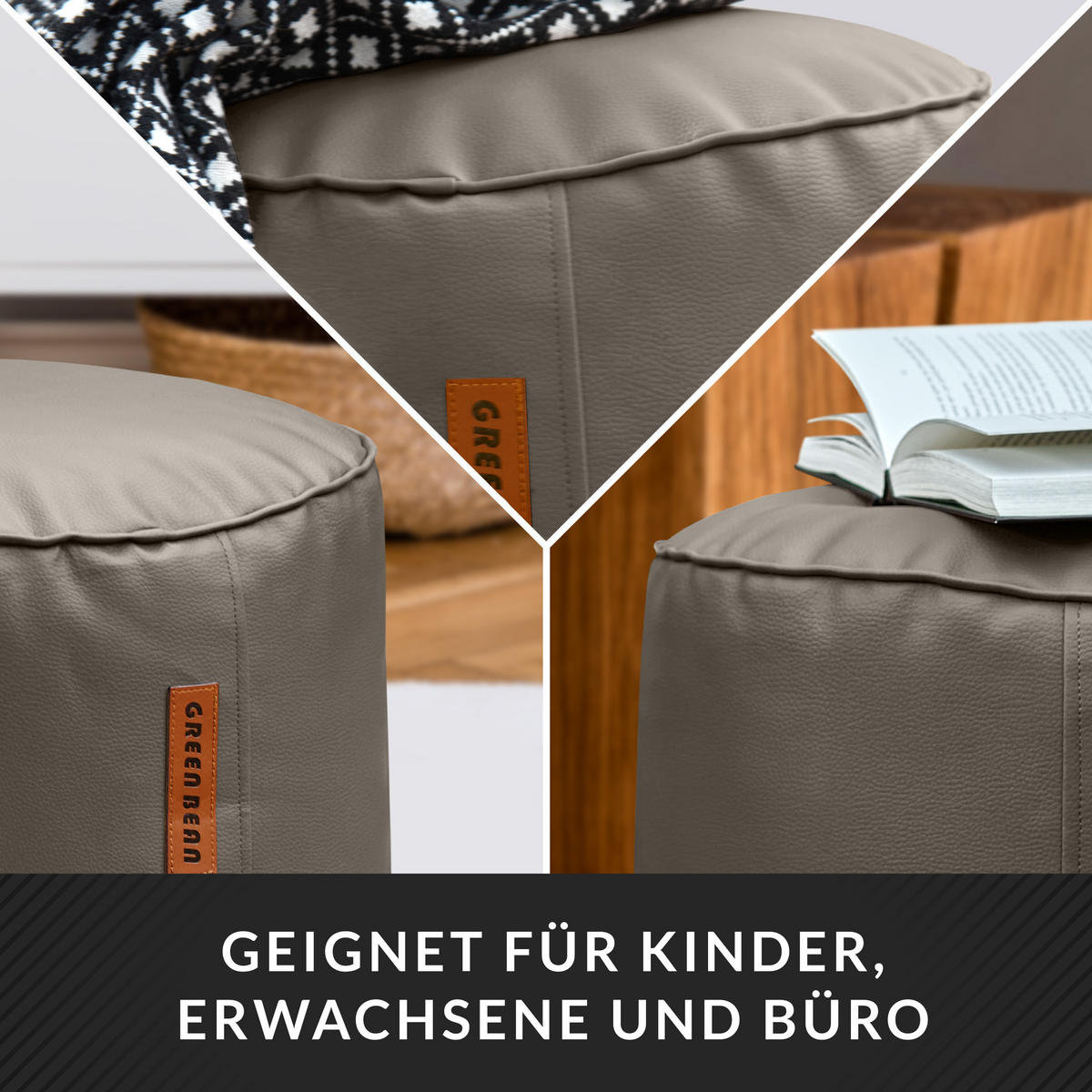 INDOOR HOCKER Stay rund Kunstleder - Hellbraun/Cappuccino, Textil (43/30/30cm) - Green Bean