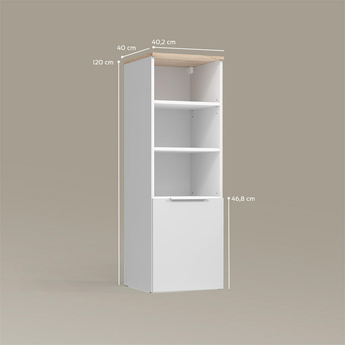 UNIVERSALSCHRANK Piave Weiß/Sonoma mit einer Tür - Weiß/Sonoma Eiche, Holzwerkstoff (40.2/120/40cm) - Livinity®
