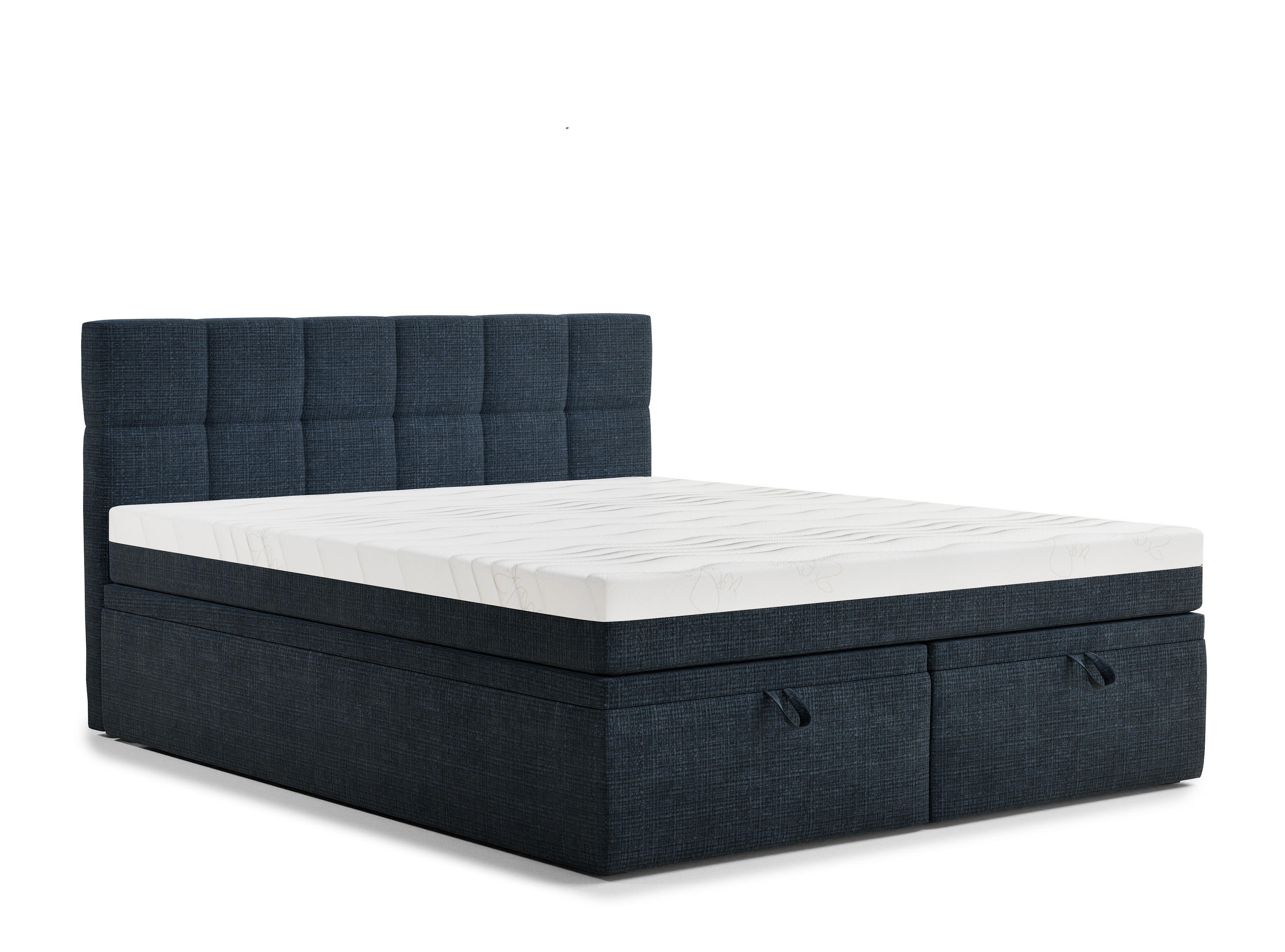BOXBETT 160/200 cm Gotu S, in Marineblau, Matratze, gepolstertes Kopfteil, Bettkasten, H3 = fest - Schwarz/Dunkelblau, Holz/Holzwerkstoff (160/200cm) - Maison de Reve