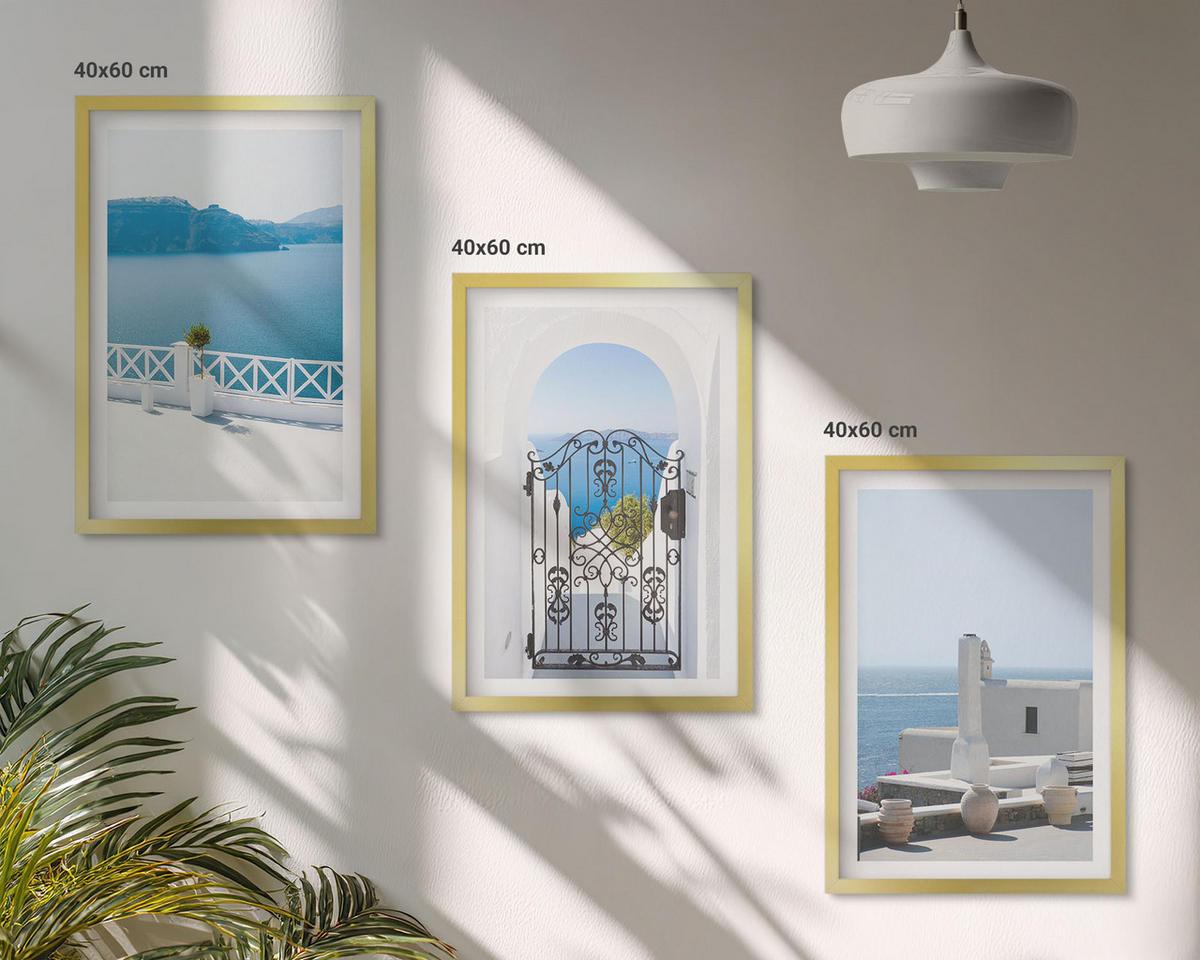 BILDER SET 3er Set - 40x60 cm Goldrahmen - Gebäude am Weißen Meer, Griechenland - Goldfarben, Kunststoff (40/60cm) - TULUP