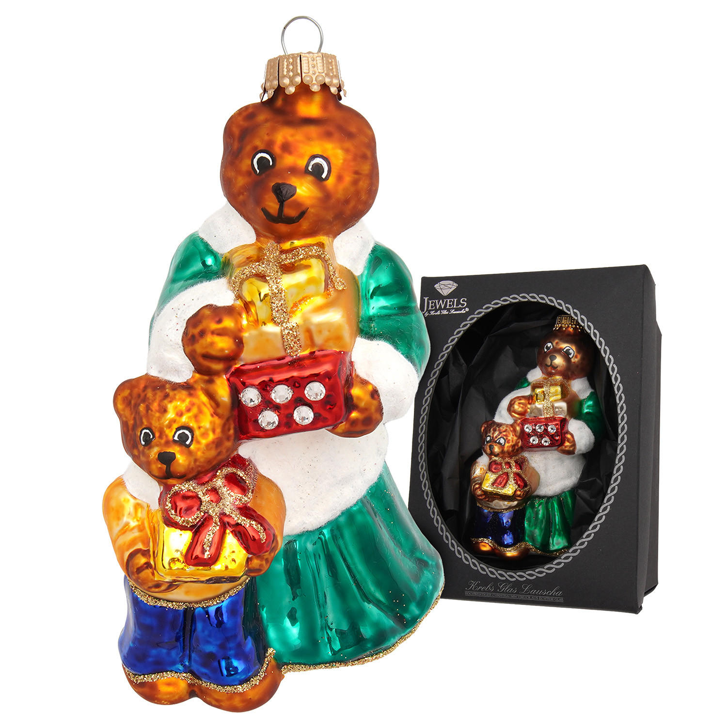 CHRISTBAUMSCHMUCK Mutter Bär mit Kind Mehrfarbig 13cm (Glas / 1 Stk.) - Multicolor, Glas (7/13/8cm)