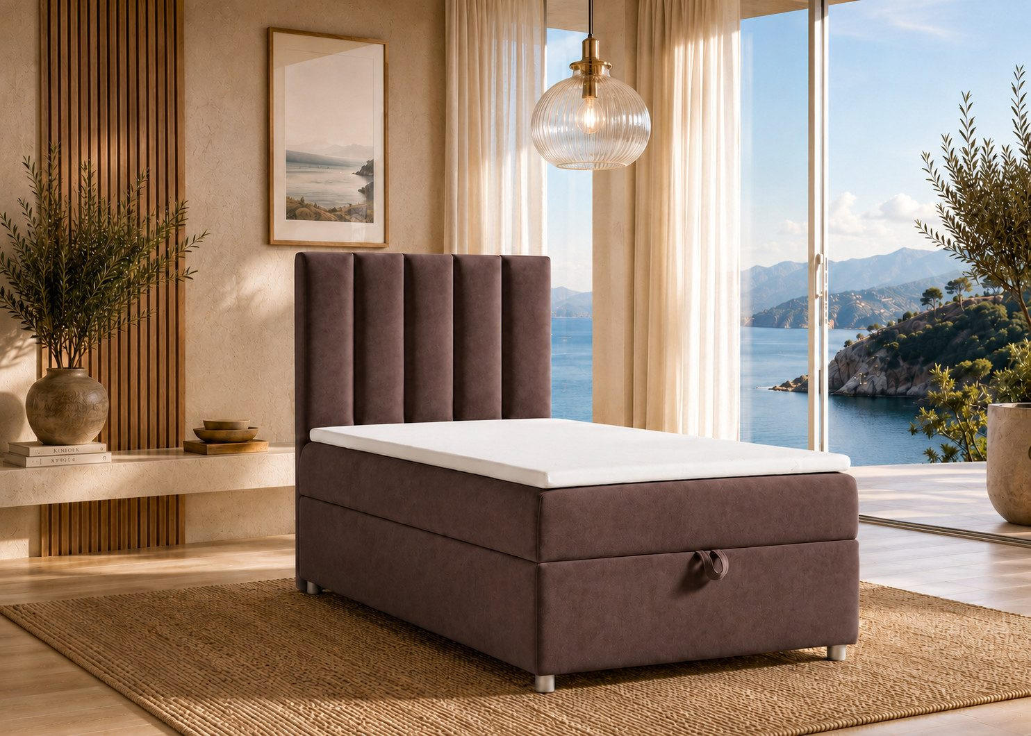 BOXBETT mit Bettkasten Trinity K-10 SINGLE Bonellfederkern inkl. Topper - Braun, Holz/Holzwerkstoff (90/200cm) - Best For Home