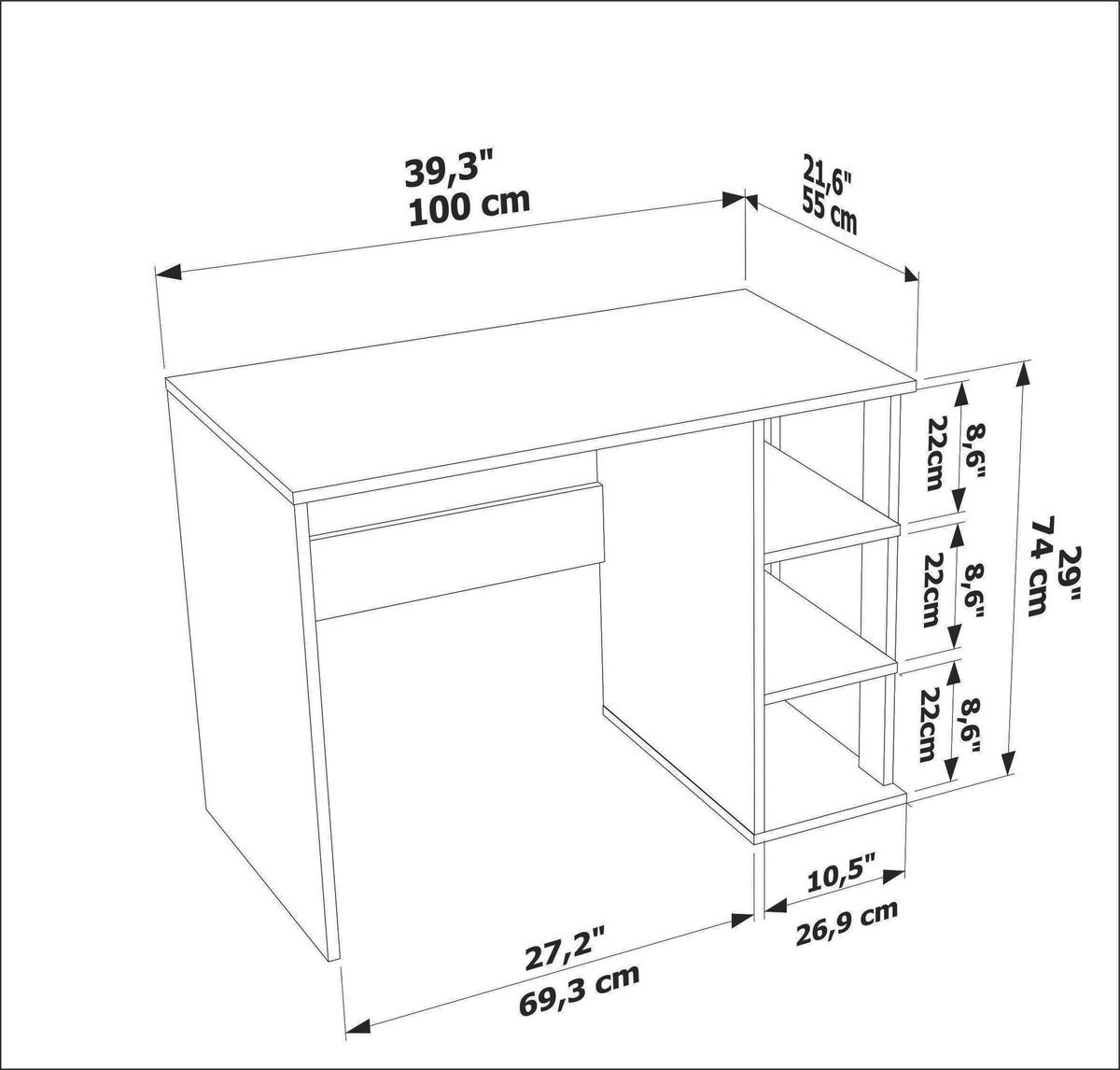 COMPUTERTISCH Schwarz Polina Nussbaum - Robinienfarben, Holzwerkstoff (60/115/12cm) - Decorotika