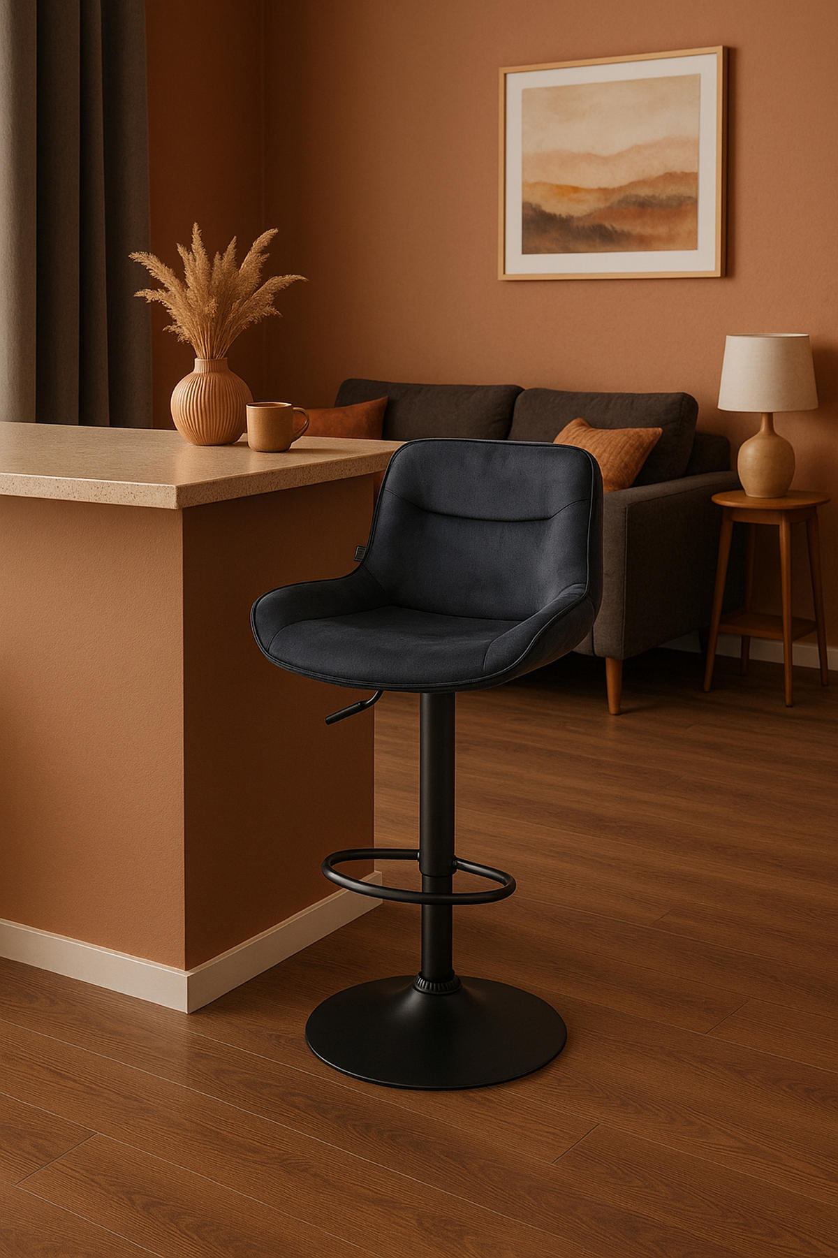 BARHOCKER Vulcano Samt schwarz schwarz - Schwarz, Textil/Metall (49/106/51cm) - TPFLiving