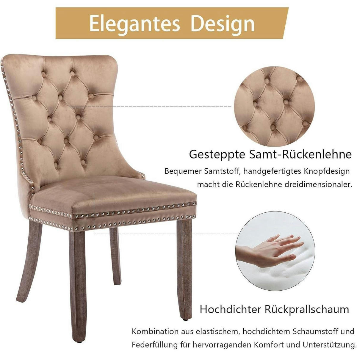 ESSZIMMERSTÜHLE 8er-Set Samt Khaki mit Massivholzbeinen - Olivgrün, Textil (50/95.2/62cm)