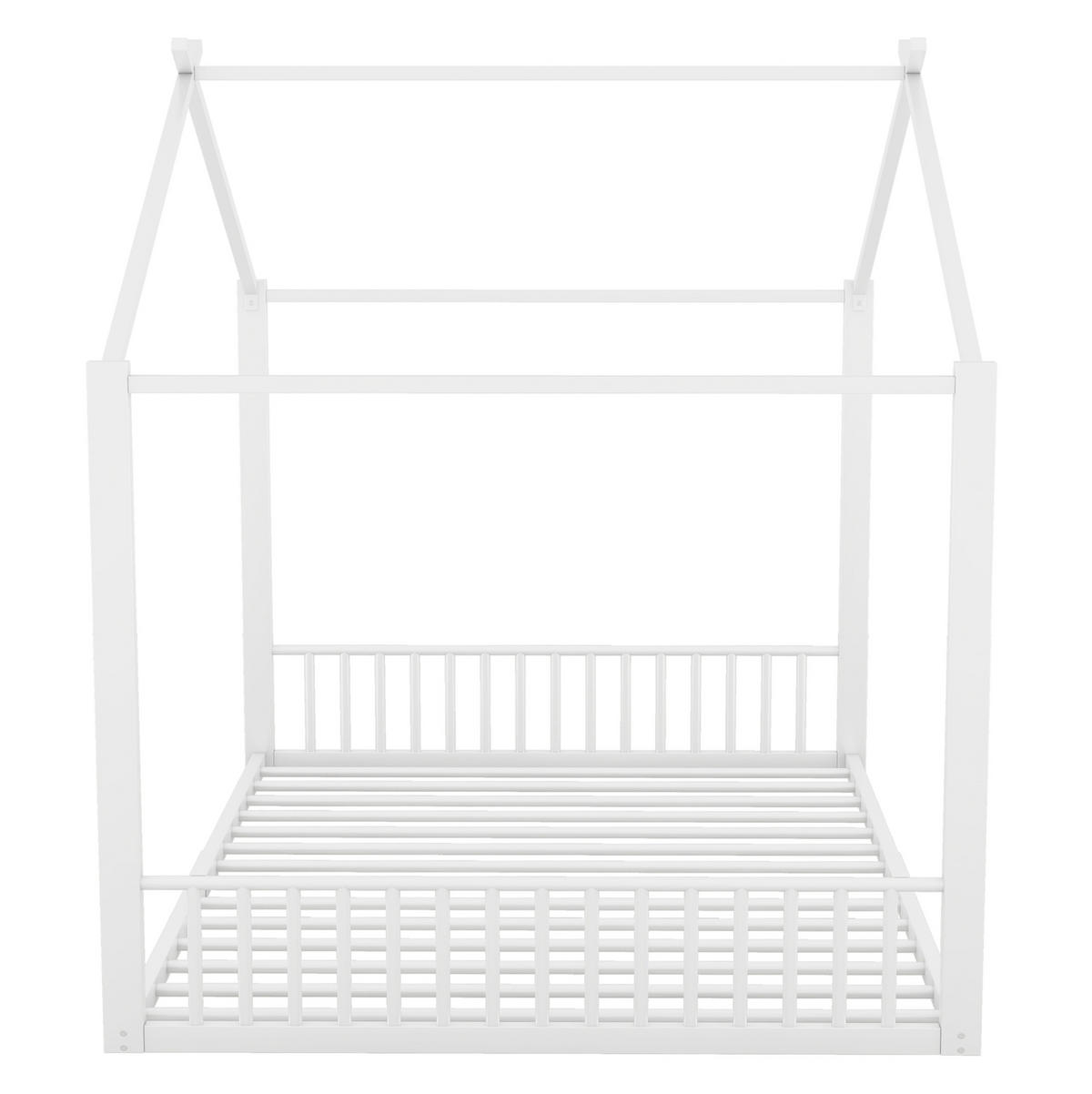 HAUSBETT aus Metall 140x200 cm Weiß in Hausform, stabile Konstruktion und pflegeleicht - Weiß, Metall (140/200cm) - Modfu