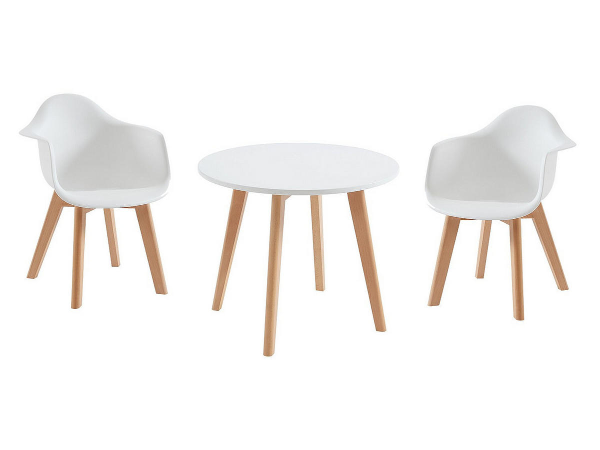 SET aus feststehendem Tisch und Stuhl - 2 Personen-Sitzer - Plastik, Holz, Platte - Naturfarben Hell, Weiß - - Naturfarben/Weiß, Holz/Holzwerkstoff (60/51/60cm) - Vente-Unique