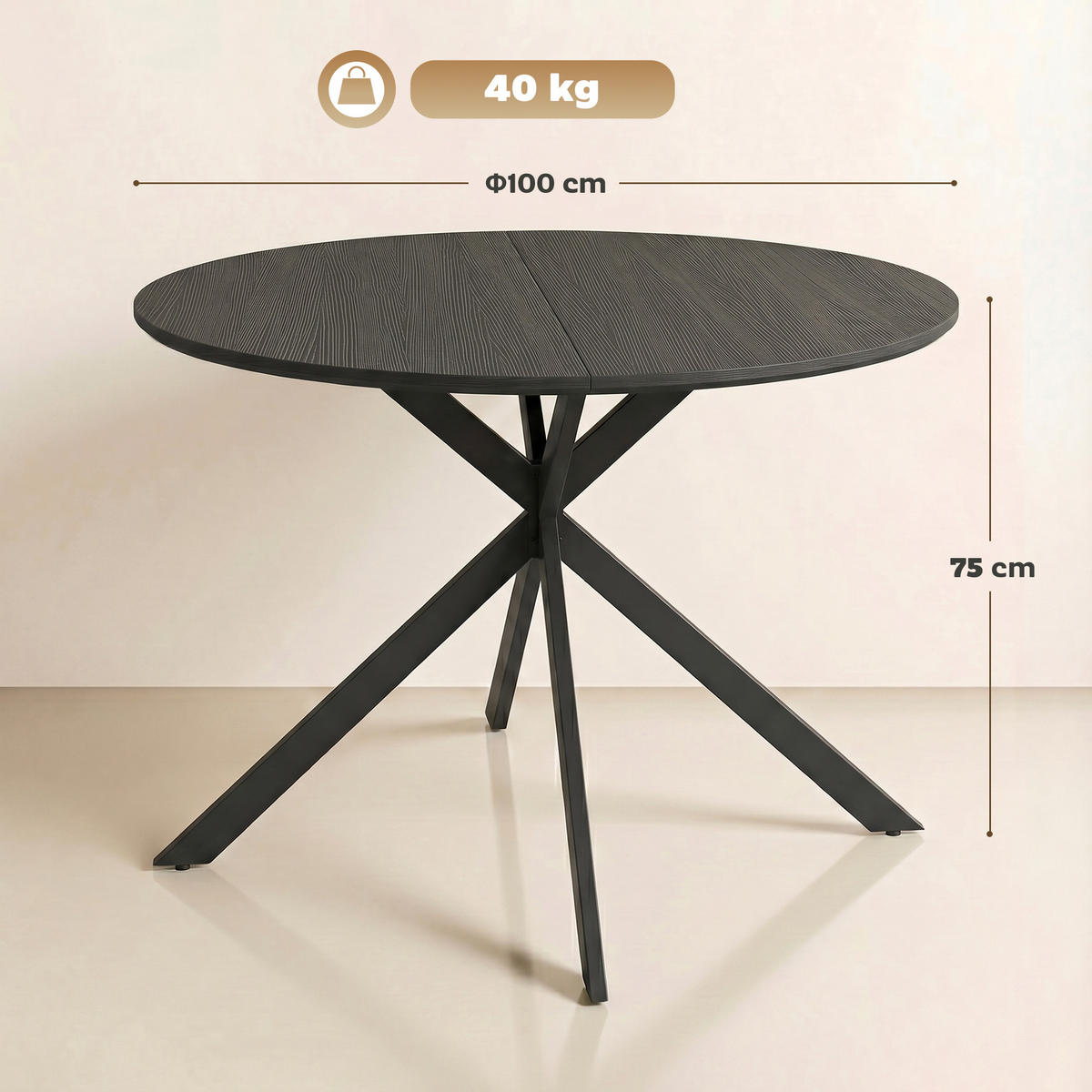 ESSTISCH Schwarz 100/100/75 cm - Schwarz, Metall (100/100/75cm) - PANGIVO
