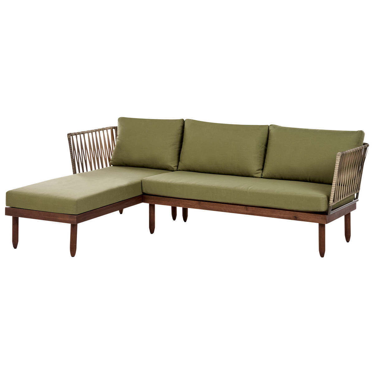 LOUNGE-SET mit Tisch 4-Sitzer Akazienholz rechtsseitig Dunkelbraun/Grün Cremona - Braun/Grün, Holz - Beliani