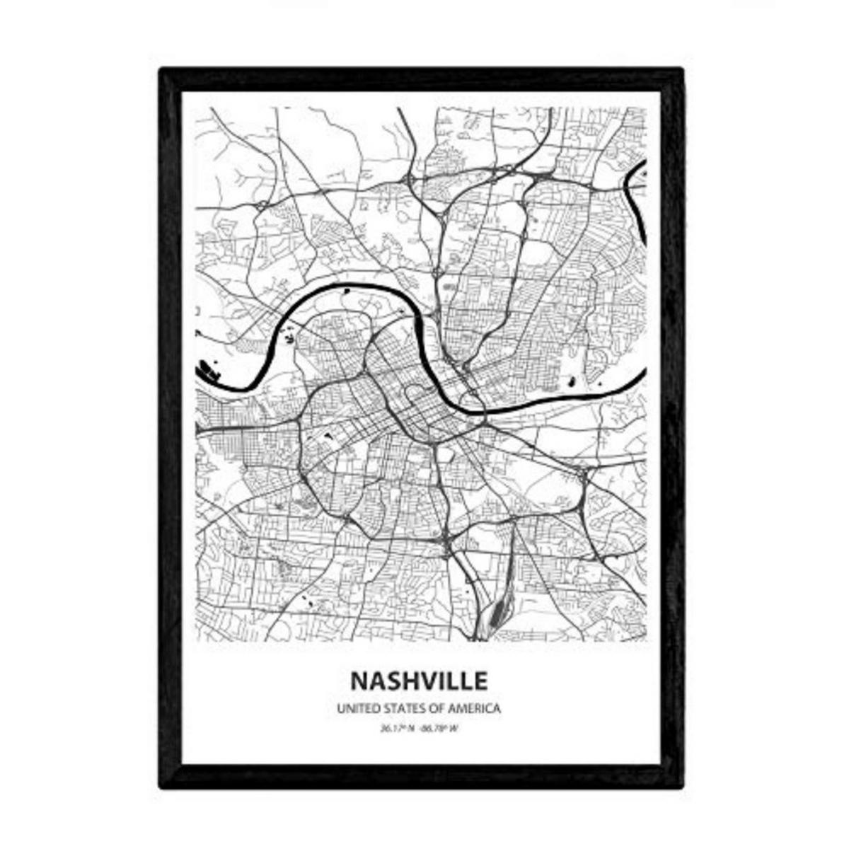 POSTER Karte Von Nashville - Usa A4 Rahmenlos - Klar, Papier (29.7/5/21cm) - Nacnic