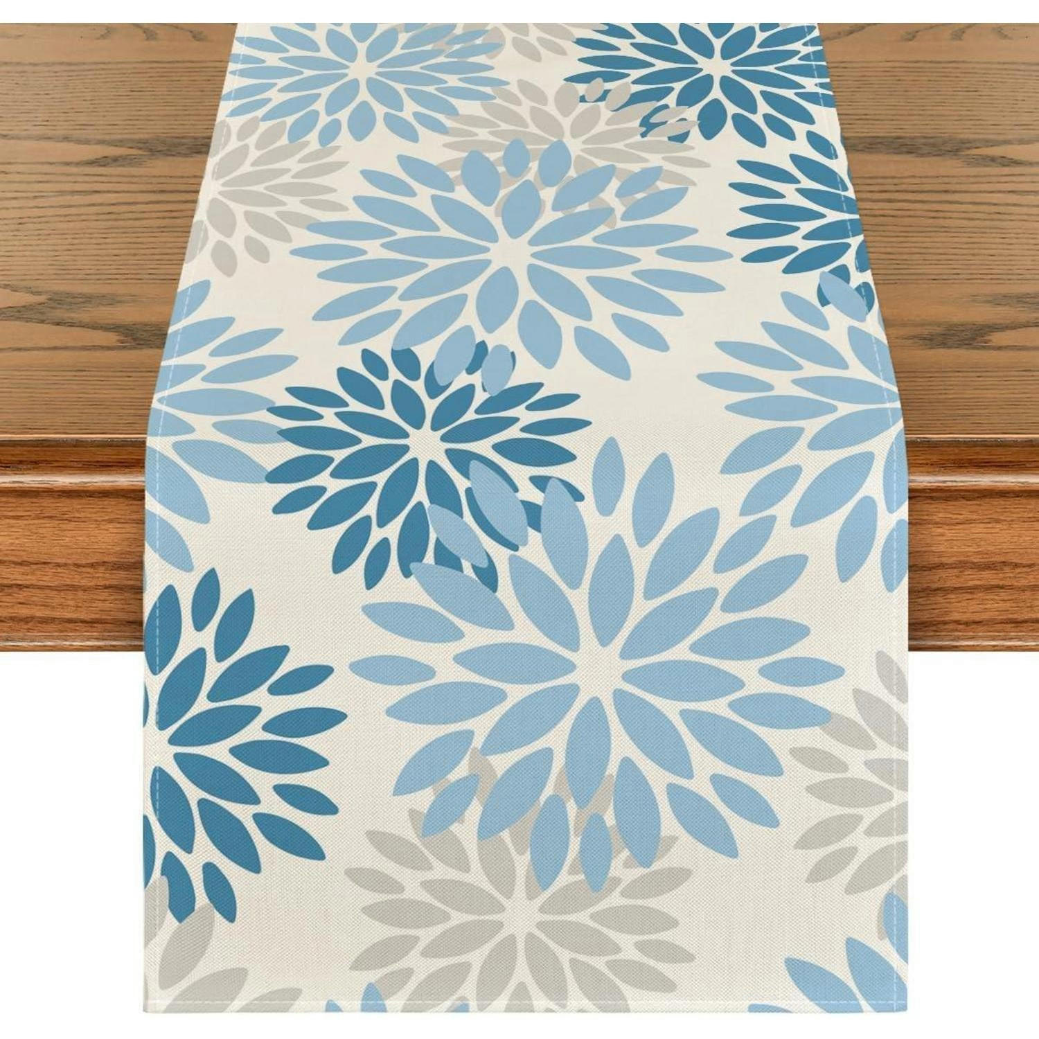 TISCHLÄUFER Blumen Lichtblau 40 x 180 cm - Multicolor, Textil (180/40/1.5cm)