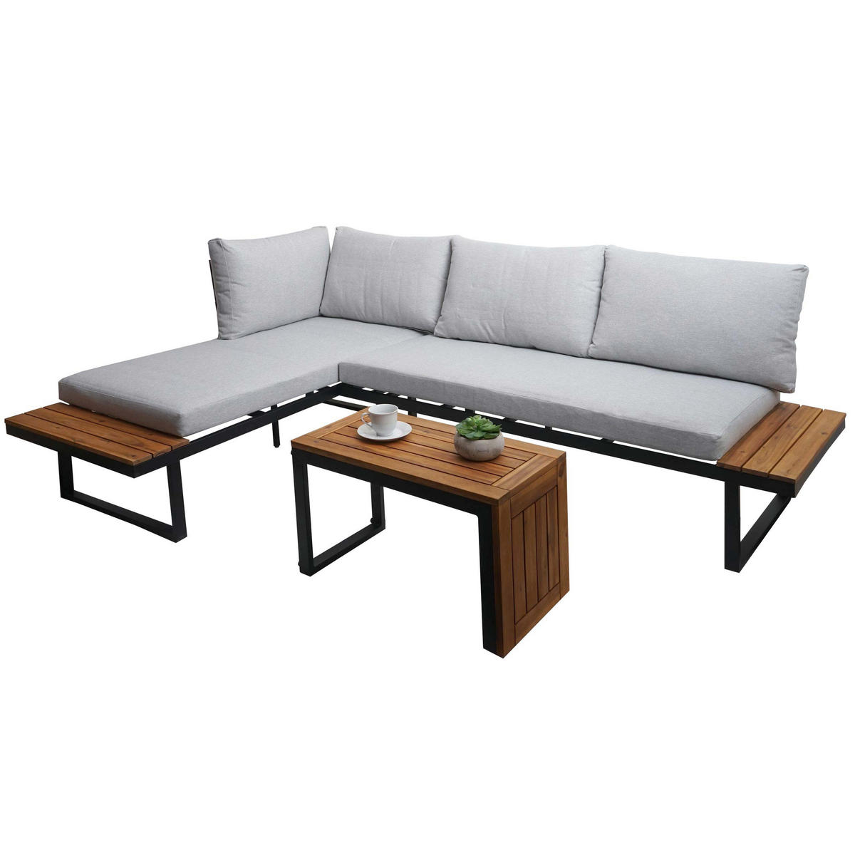 GARTEN GARNITUR 3ER-SET Braun, Hellgrau - Hellgrau/Braun, Holz - MCW