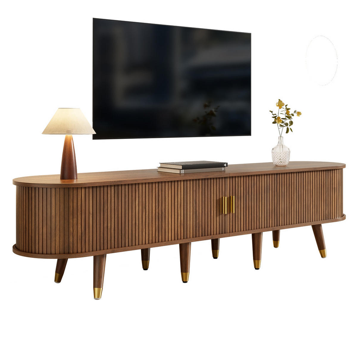 TV-SCHRANK 175cm Landhausstil Rattantür Nussbaumoptik Stauraum Schubladen - Braun, Holz (45.72/17.15/118cm) - FLIEKS