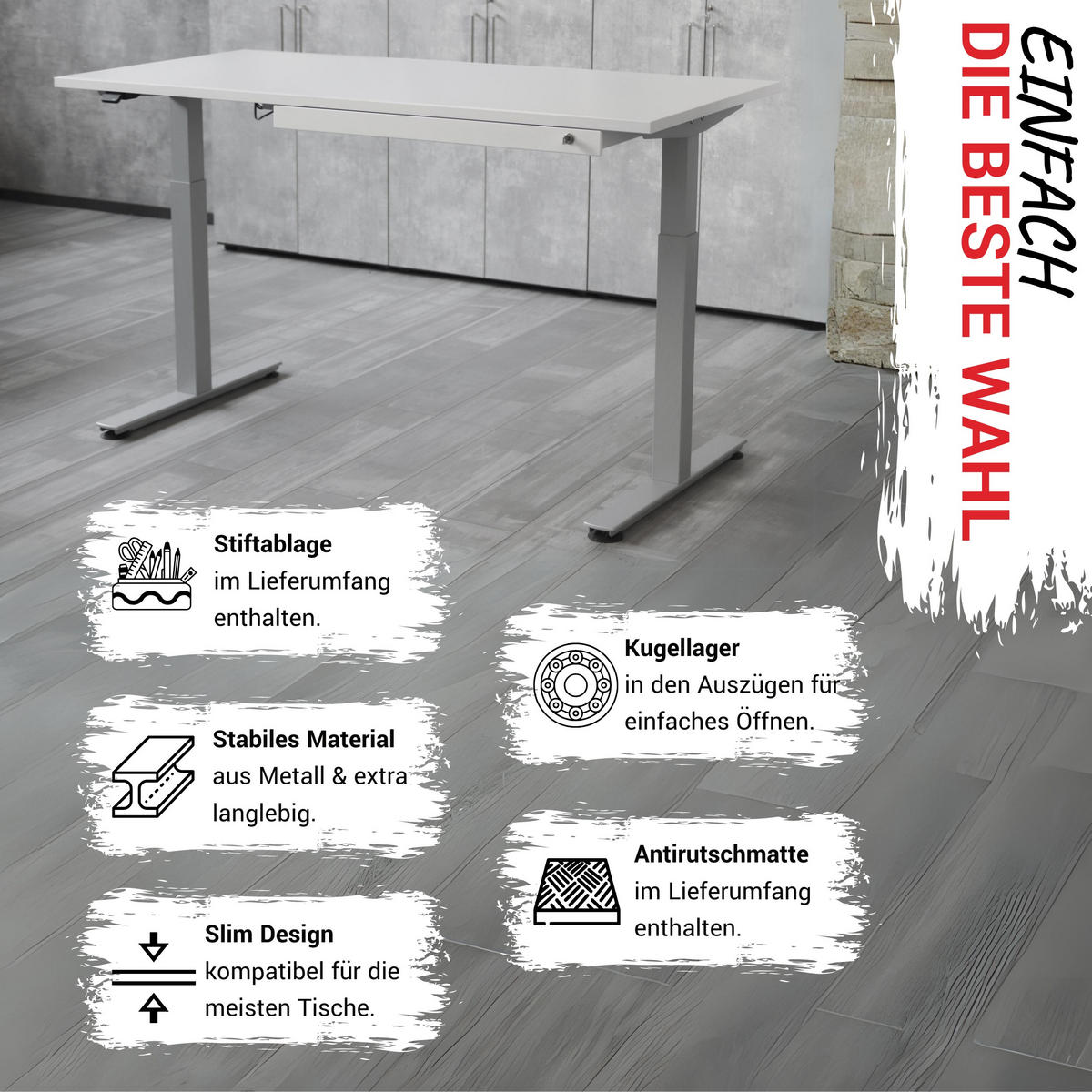 SCHUBLADE DeskDrawerPro 30,5/82,4/5,5 cm in Weiß - Weiß, Metall (30.5/82.4/5.5cm) - bümö