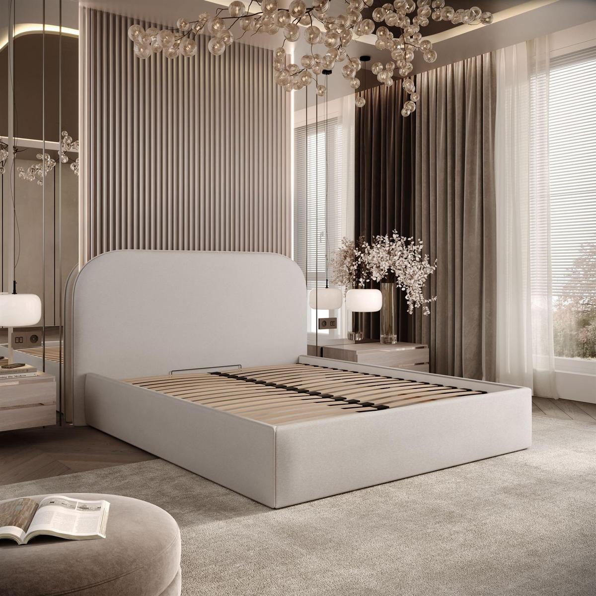 POLSTERBETT OLIMPIA mit Bettkasten 120x200, Castel 04 - Creme, Textil (120/200cm) - Lookway