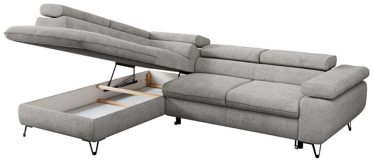 ECKSOFA PEDRO L Hellgrau Struktur - Links Seite - Hellgrau/Schwarz, Textil/Metall (208/273cm) - MKS