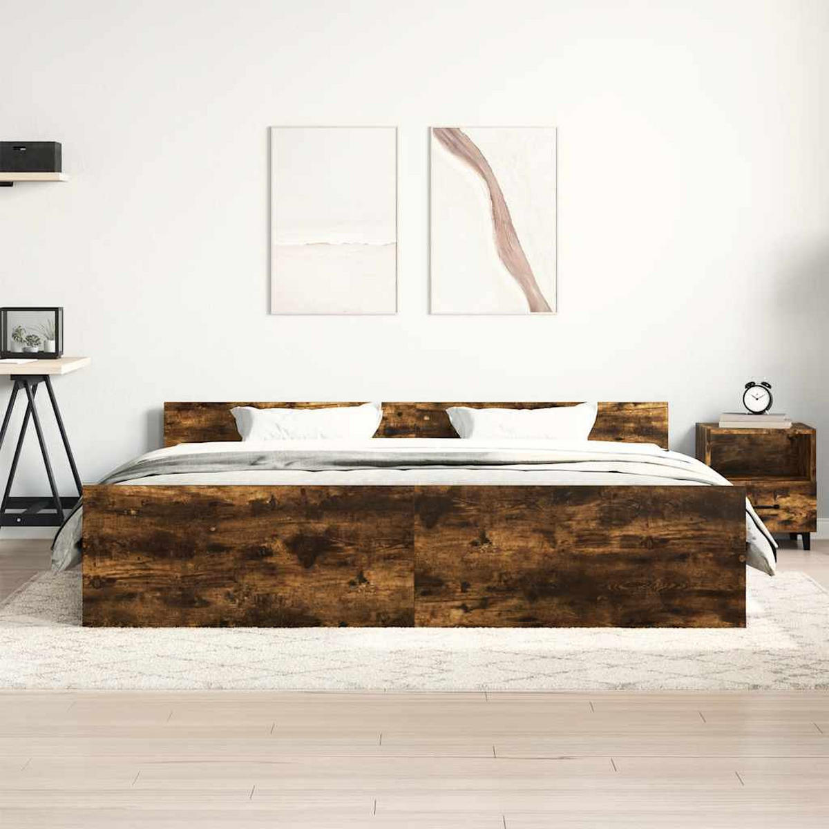 BETTGESTELL Mit Kopf- Und Fussteil Räuchereiche 200/200 Cm - Braun, Holzwerkstoff (200/200cm) - vidaXL