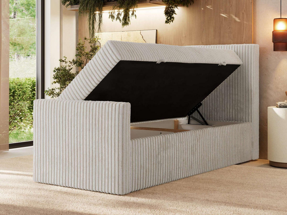 BOXBETT TILIANO DUO 90/200 - Beige Cord - H3 - Topper Visco - Rechts Seite - Beige, Textil (90/200cm) - MKS