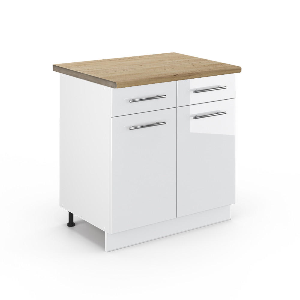 KÜCHENUNTERSCHRANK Fame-Line Weiß Hochglanz 80 cm, AP Eiche - Weiß Hochglanz/Weiß, Holzwerkstoff (80/82/60cm) - Vicco