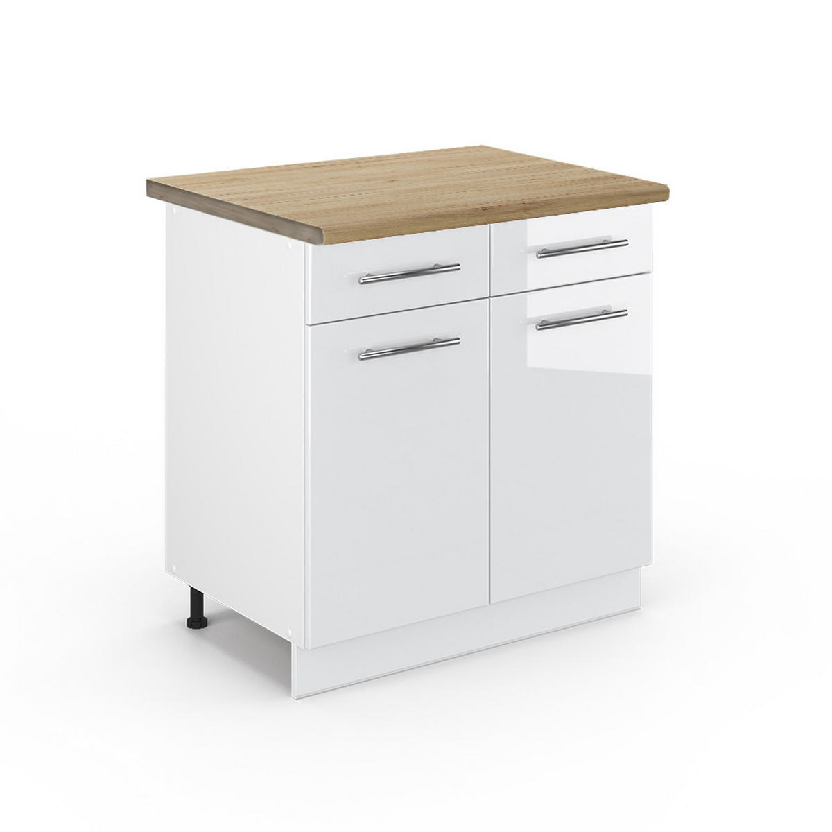 KÜCHENUNTERSCHRANK Fame-Line Weiß Hochglanz 80 cm, AP Eiche - Weiß Hochglanz/Weiß, Holzwerkstoff (80/82/60cm) - Vicco