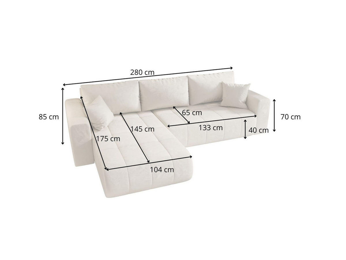 ECKSOFA mit Schlaffunktion MILO L Monolith 37 Links - Grün, Textil (280/175cm) - Bedante