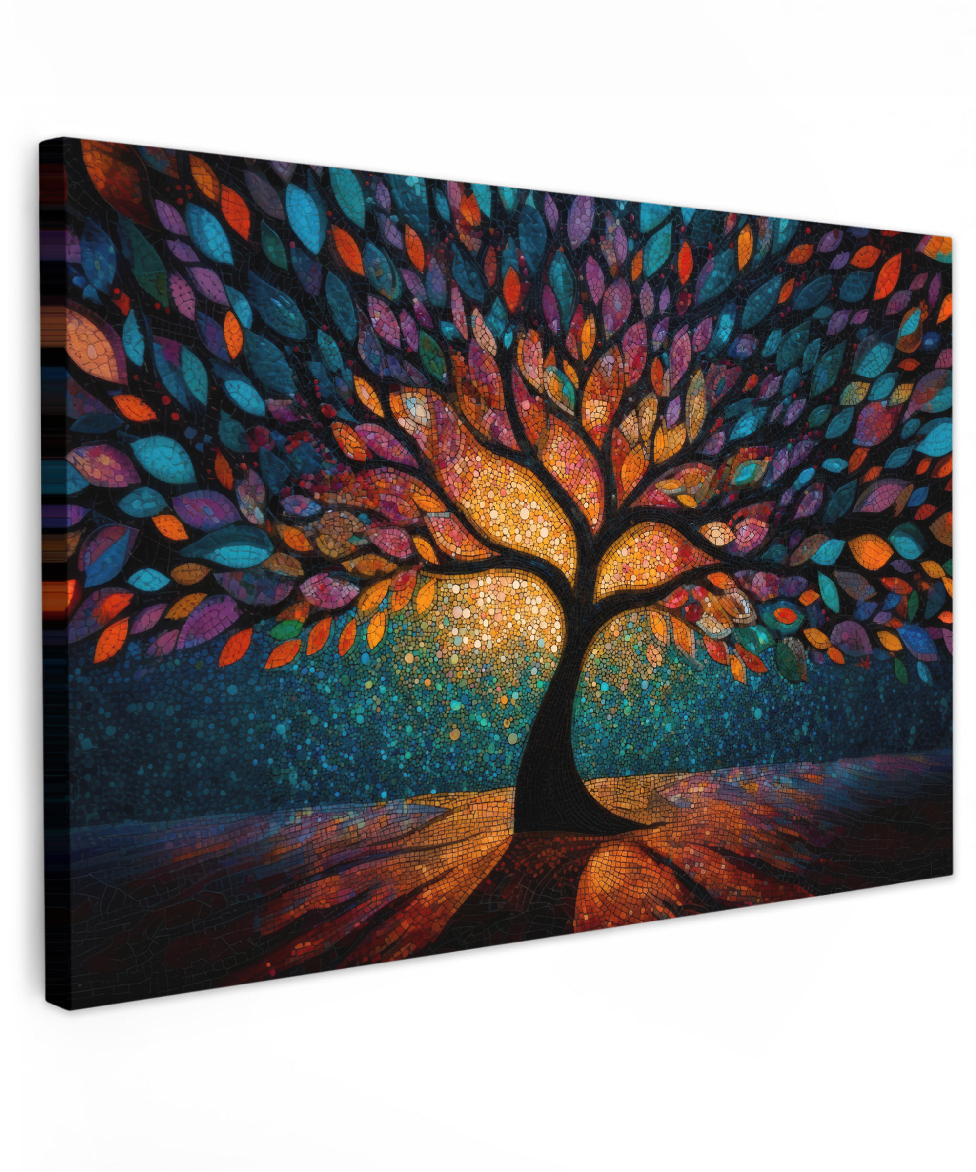 LEINWANDBILD Mosaik - Bunt - Baum - Äste Groß 140x90 cm - Multicolor, Textil (140/90cm) - MuchoWow