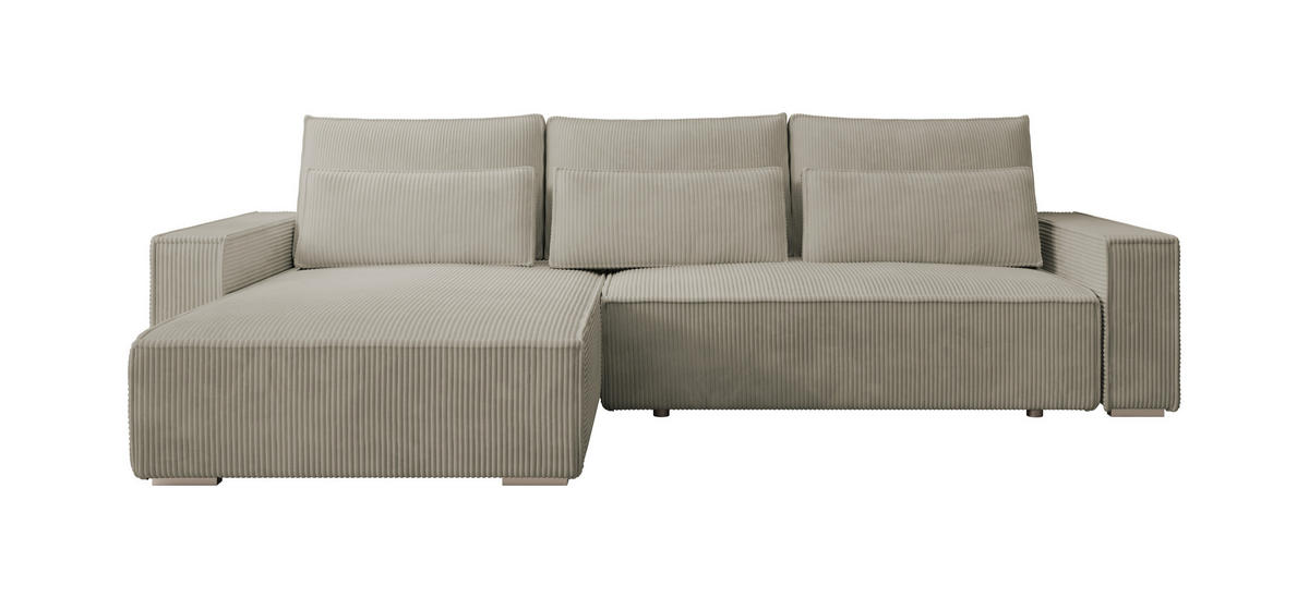 ECKSOFA Alice mit Bettkasten und Schlaffunktion, Cordstoff in L-Form - Beige, Textil (289/184cm)