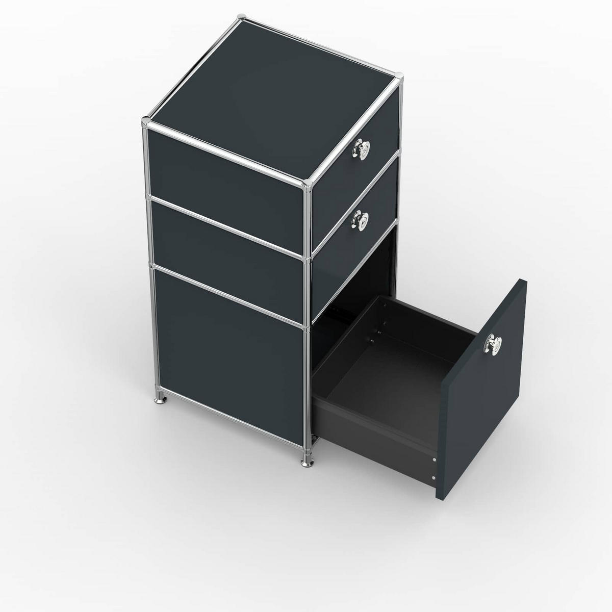 BÜRO-STANDCONTAINER, Metall, 40cm, 2 Schubladen + 1 hohe Schublade, Anthrazitgrau - Chromfarben/Silberfarben, Metall (40/82.4/39.7cm) - Versee