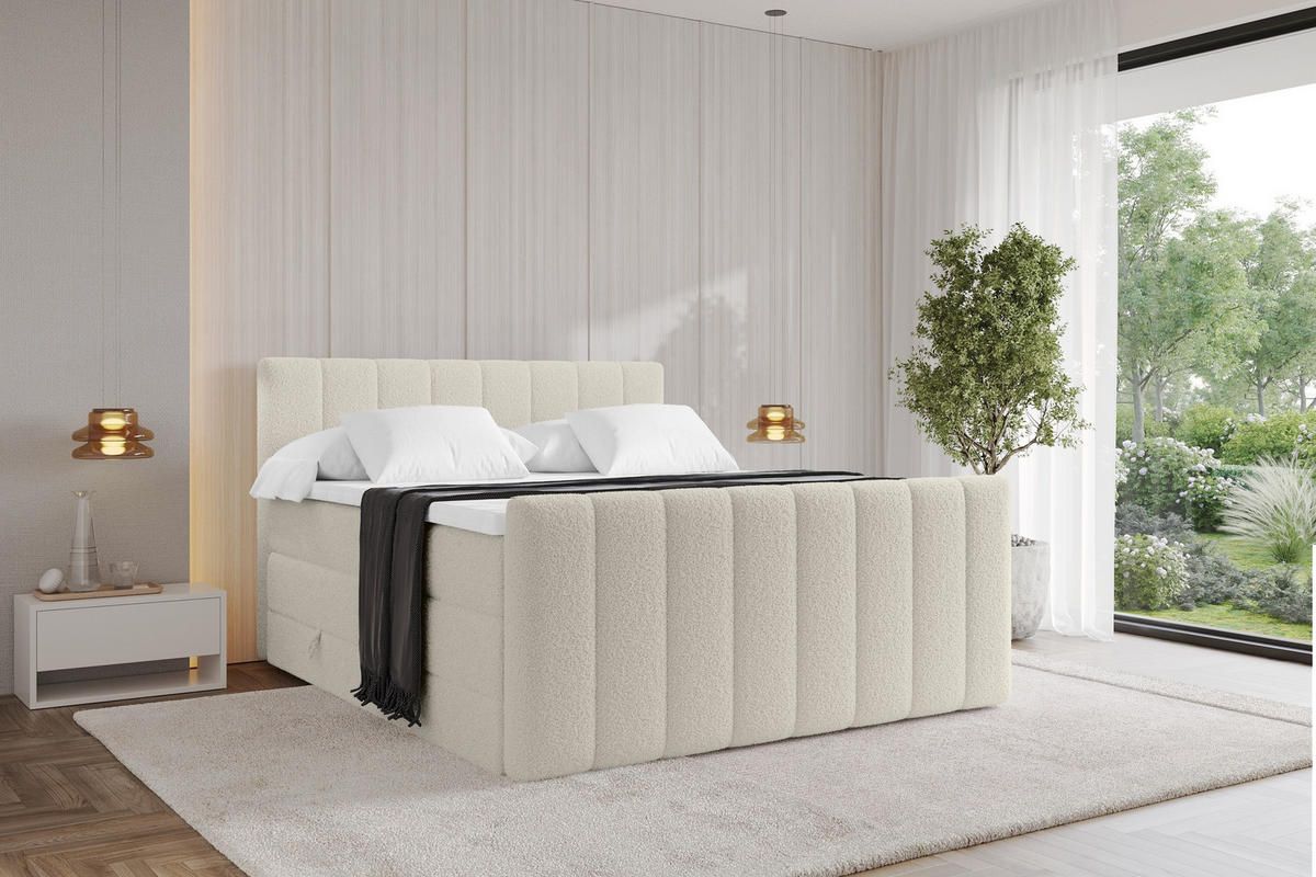 BOXSPRINGOVÁ POSTEL s matrací H3/H4 - OTTA-Z KING - 140x200 cm Béžová - písková barva, kompozitní dřevo (140/200cm) - ALTDECOR