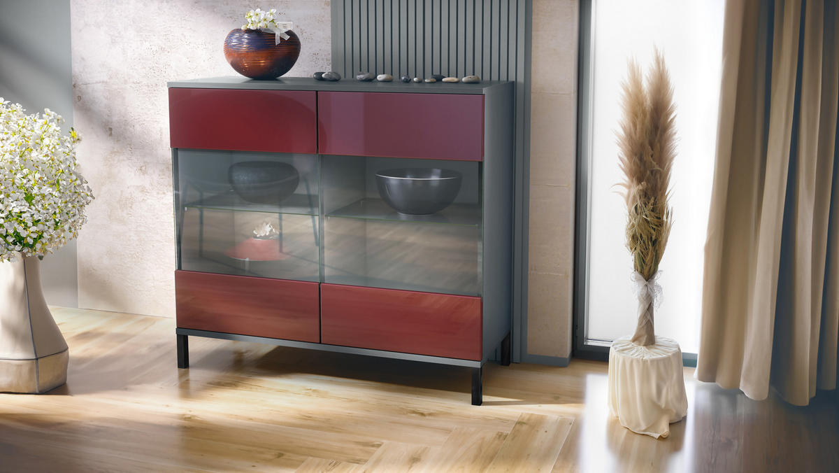 KOMMODE Bari Bordeaux Hochglanz - Bordeaux, Holzwerkstoff (92.5/83.5/35cm) - Vladon