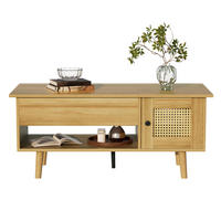 COUCHTISCH Anhebbar Rattan Türen Holzfarbe Schwarz Akzente Stauraum Elegant - Braun, Holz (109.98/59.49/15.98cm) - FLIEKS