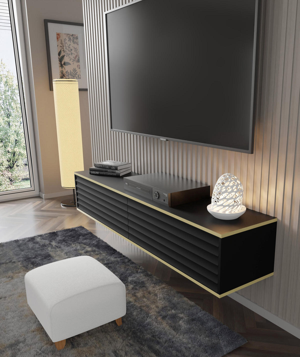 TV LOWBOARD Schwarz, Gold 180/33/40 - Schwarz, Holzwerkstoff (180/33/40cm) - RAUMHIRSCH FURNITURE