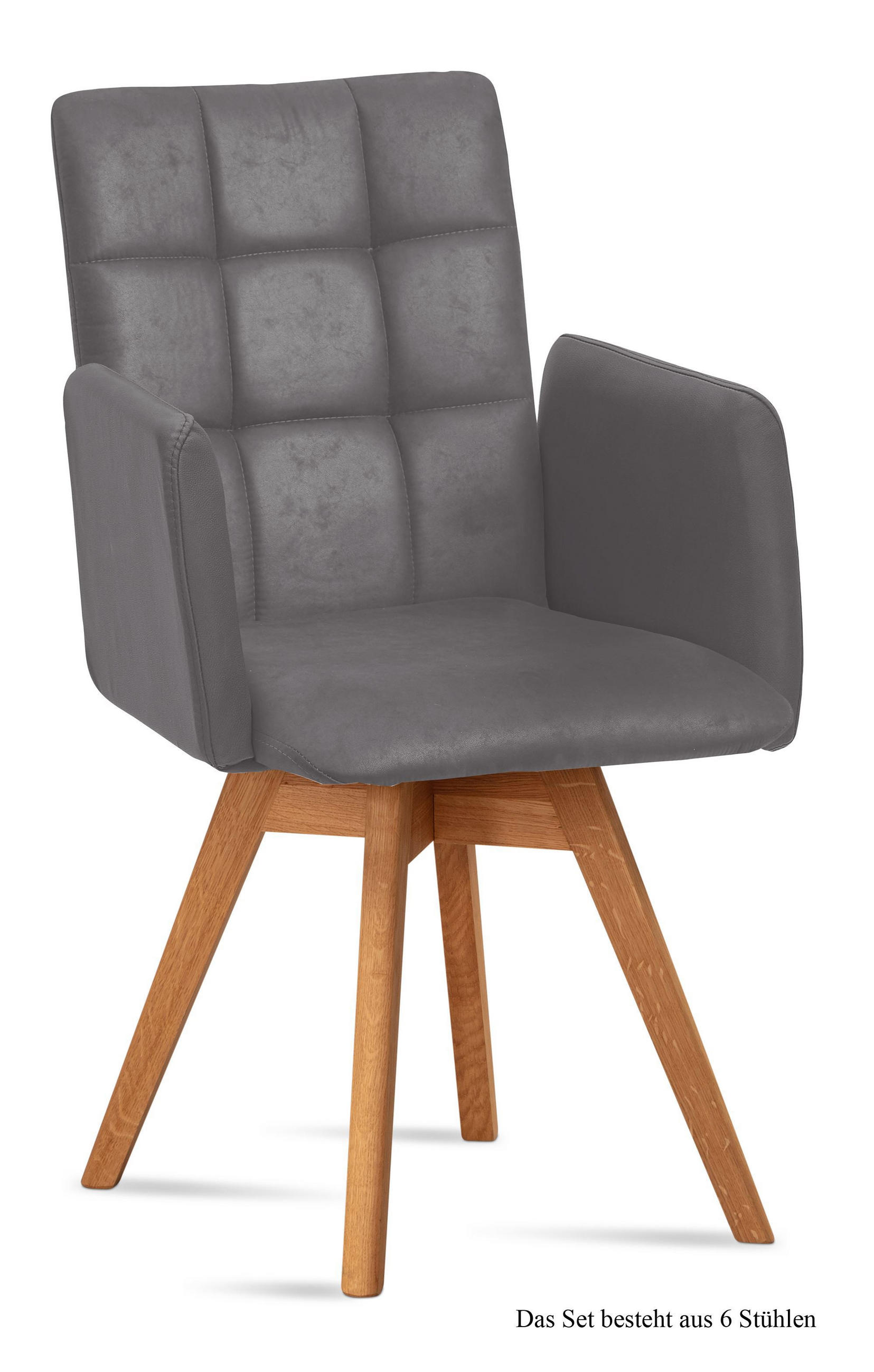 ARMLEHNSTUHL drehbar (6er-Set) Dorie 52x91x60 Eiche geölt/Grau - Eichefarben/Grau, Kunststoff (60/91/52cm) - 58aufmkessel